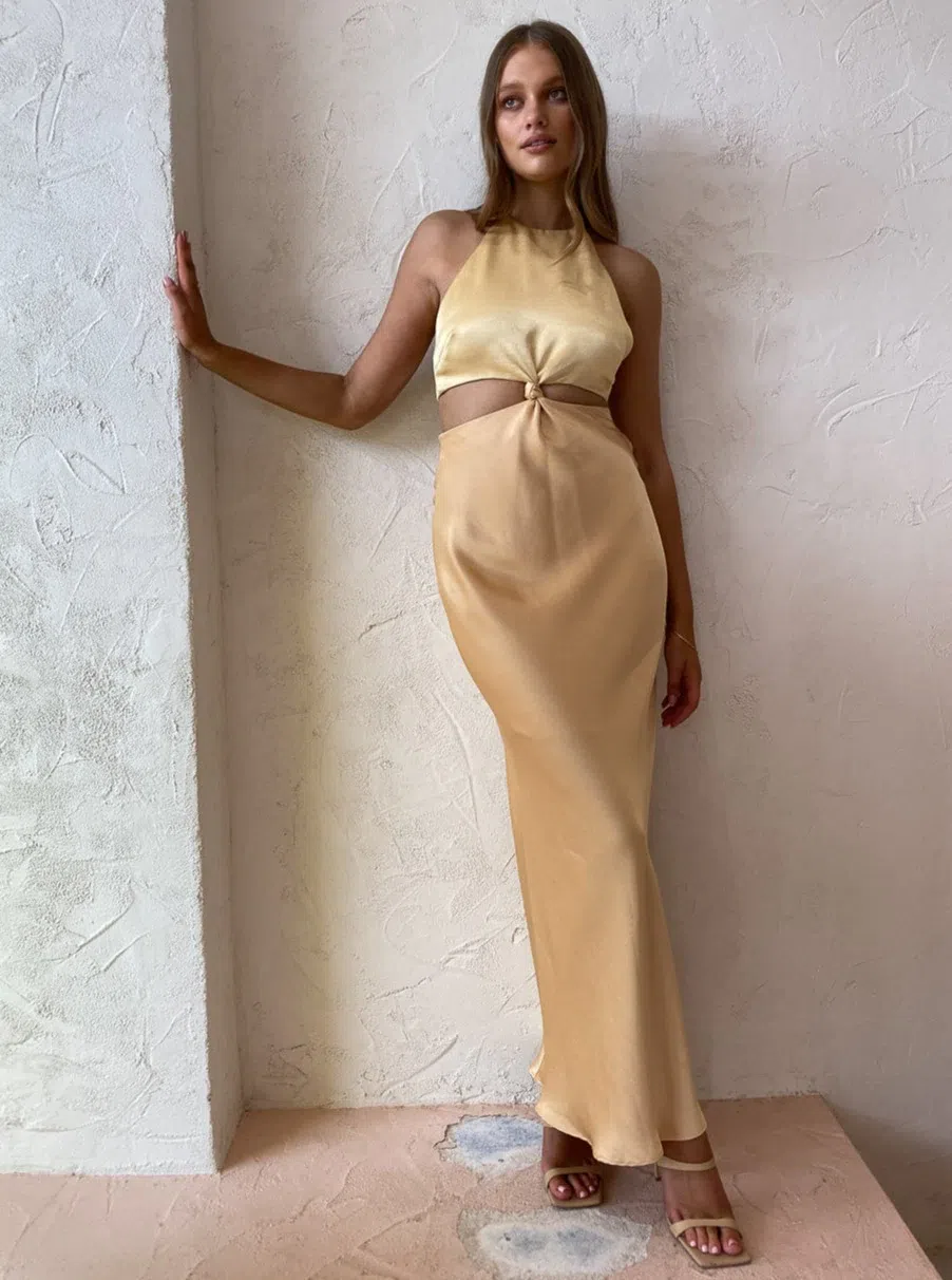 Bec & Bridge Carrie Halter Maxi Dress Yellow Size 16 - Image 3