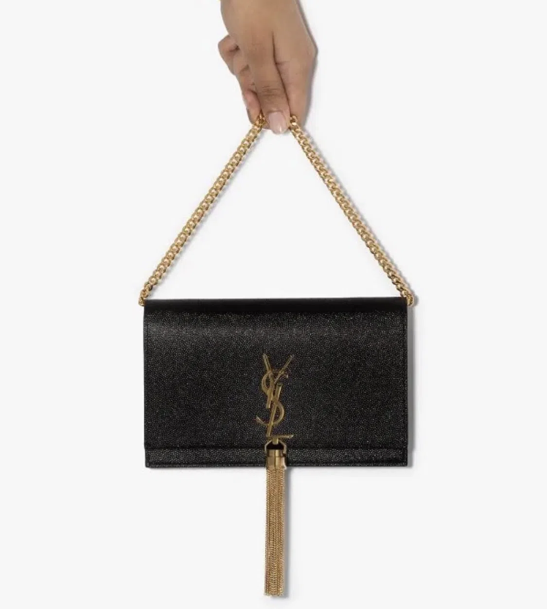 Saint Laurent Kate Textured Leather Shoulder Bag with Gold Tassel Black  - Image 1