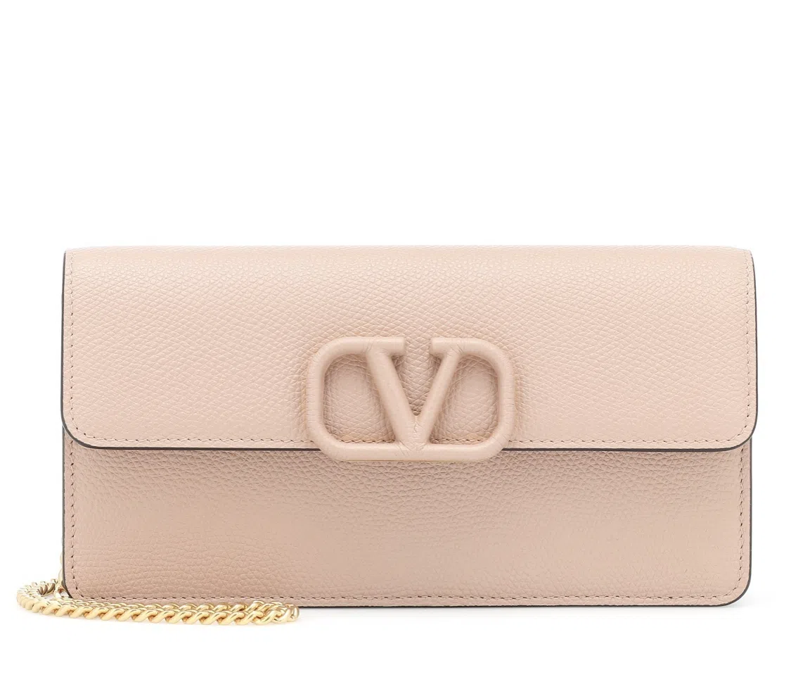 Valentino Garavani VSling Grainy Calfskin Purse With Chain Strap Dusty Pink - Image 2