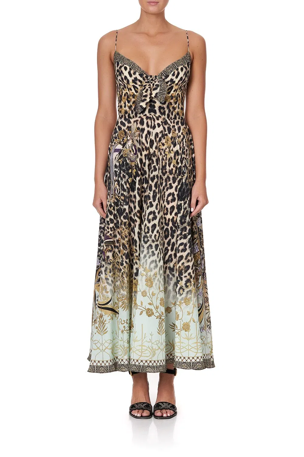 Camilla Long Dress With Tie Front Nomadic Nymph Print Size S - Image 1