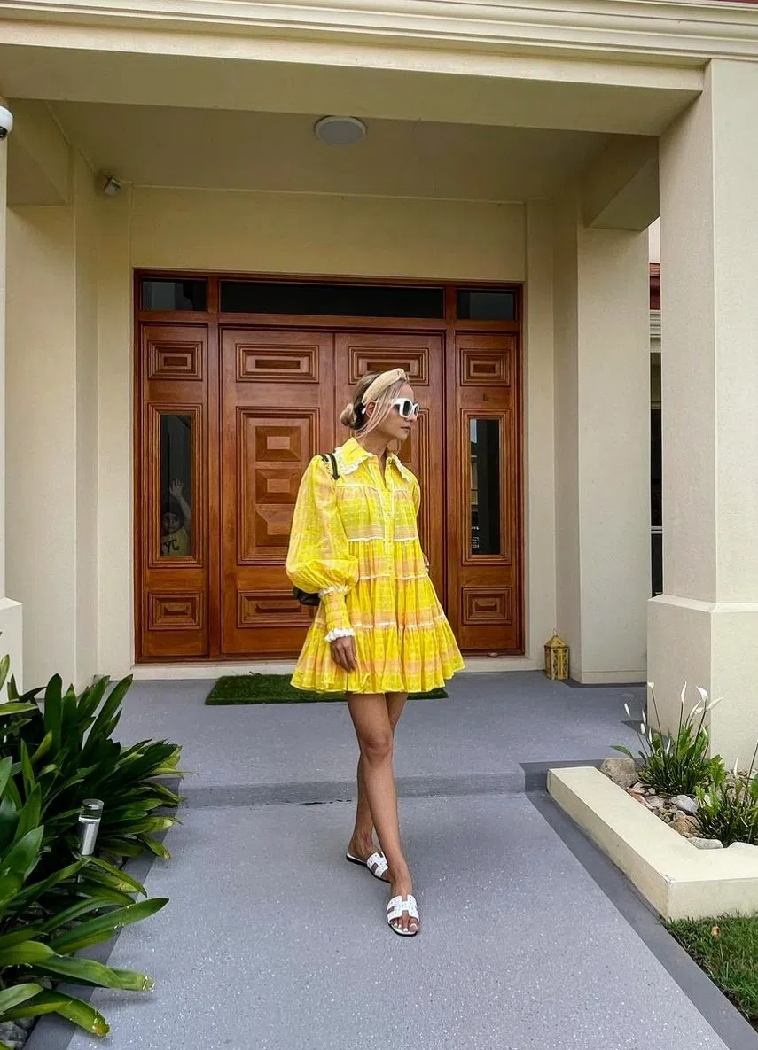 Aje Wilderness Smock Dress Yellow Check Size 8  - Image 9