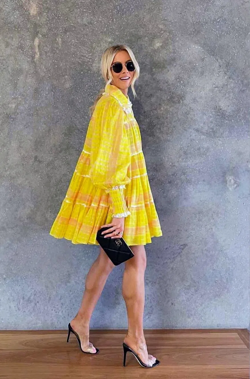 Aje Wilderness Smock Dress Yellow Check Size 8  - Image 6