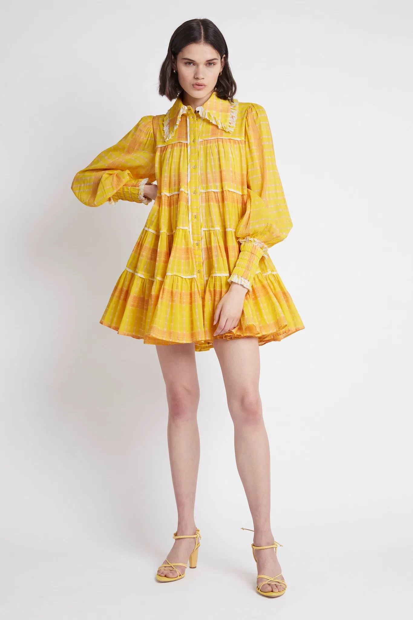 Aje Wilderness Smock Dress Yellow Check Size 8  - Image 2