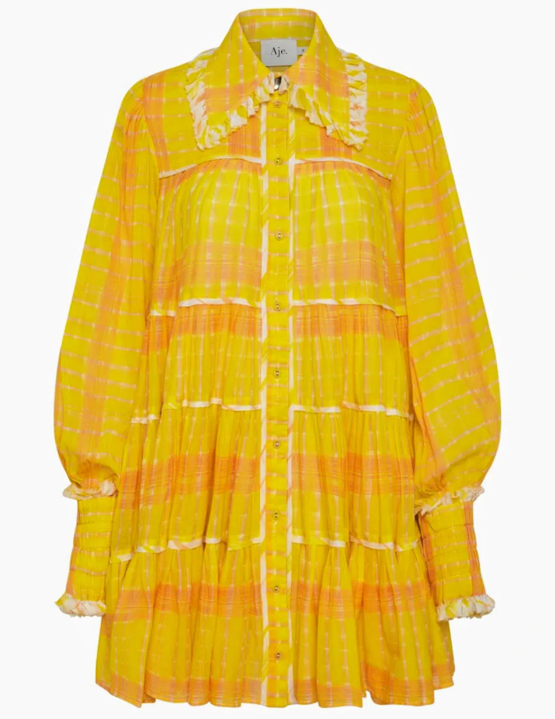 Aje Wilderness Smock Dress Yellow Check Size 8  - Image 10