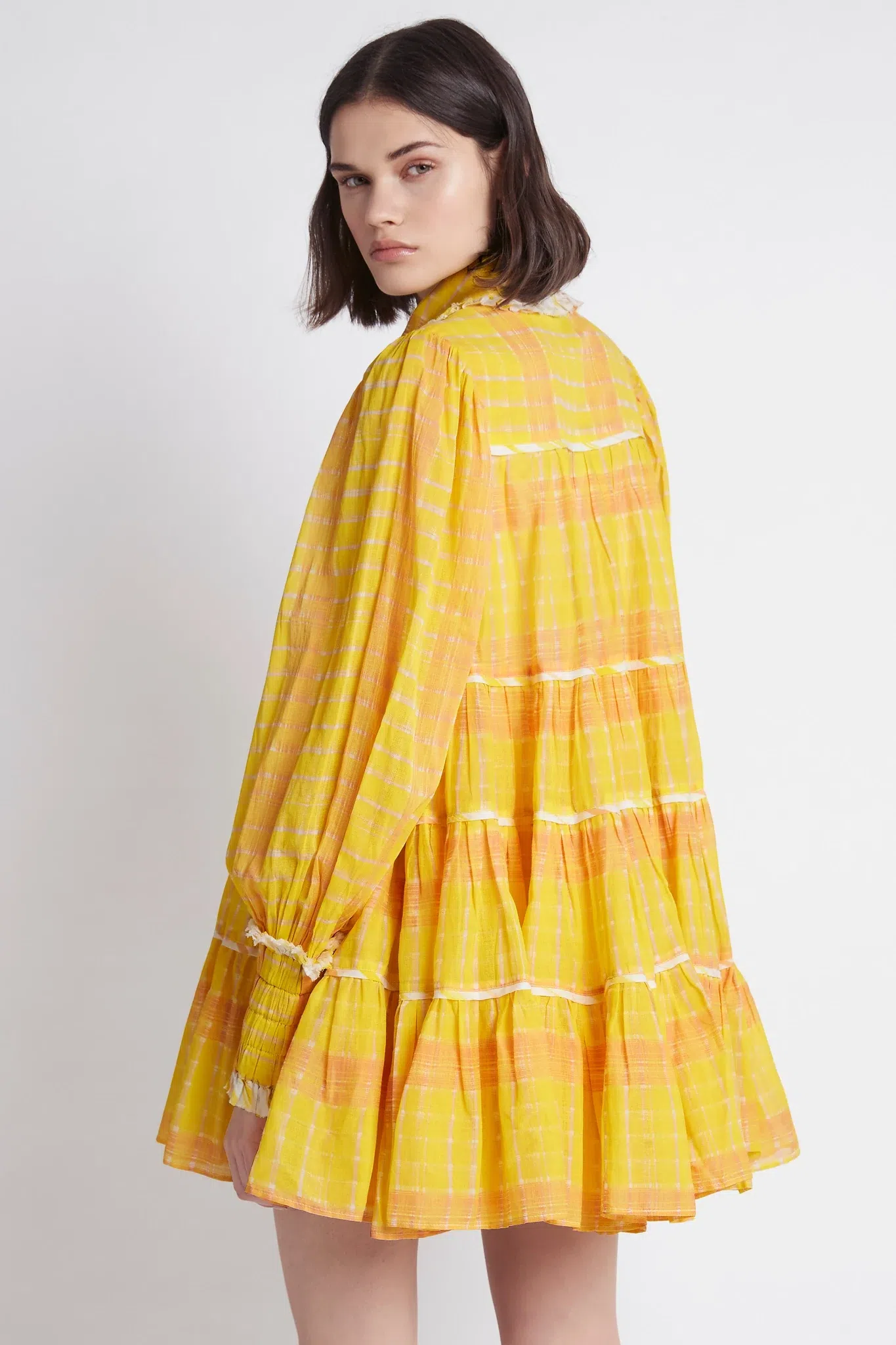 Aje Wilderness Smock Dress Yellow Check Size 8  - Image 3