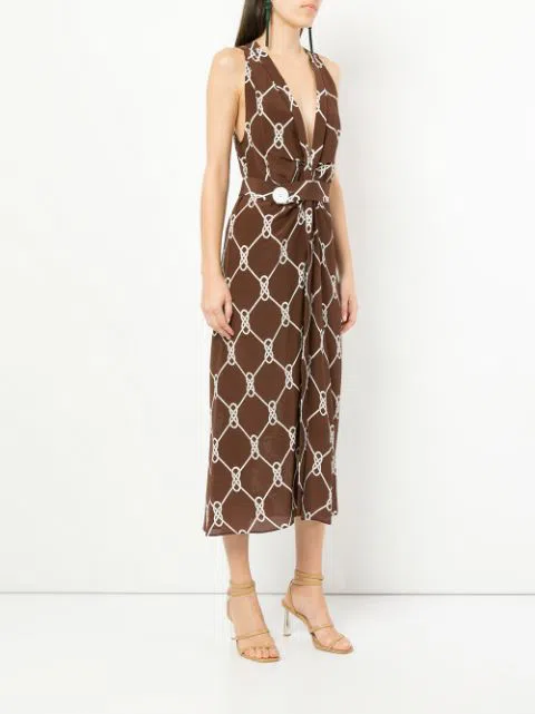 Manning Cartell Figure 8 Midi Dress Brown Print Size 12 - Image 5