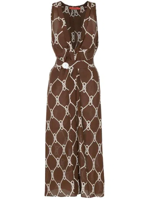 Manning Cartell Figure 8 Midi Dress Brown Print Size 12 - Image 3