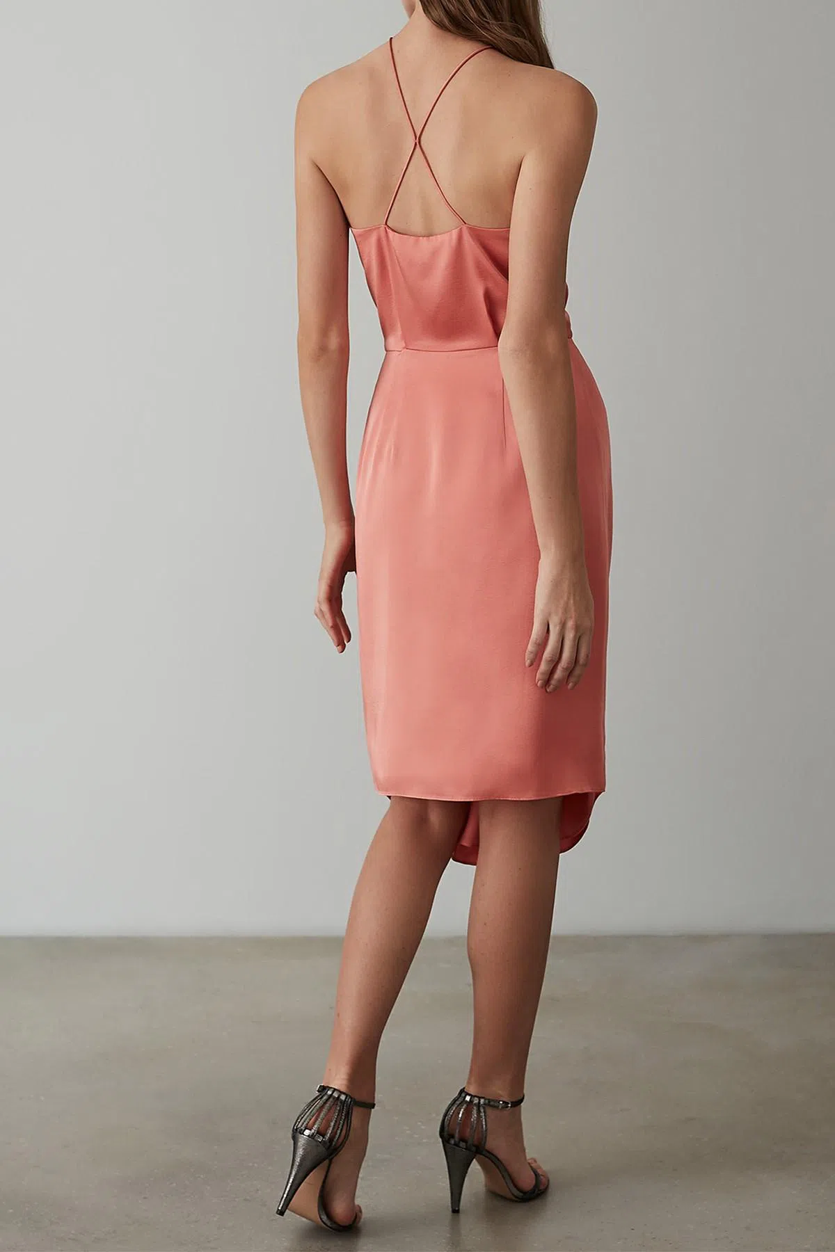 Reiss Paola Cocktail Midi Dress in Coral Pink Size 6 - Image 3