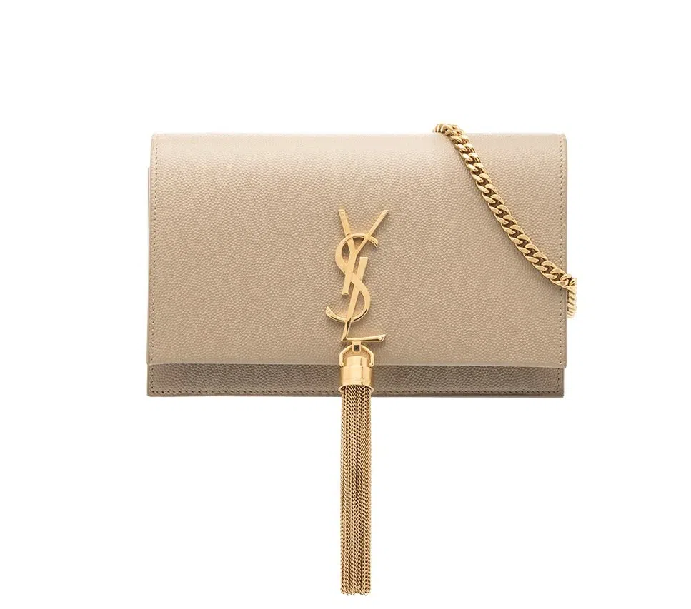 Saint Laurent Kate Textured Leather Handbag with Gold Tassel Beige - Image 2