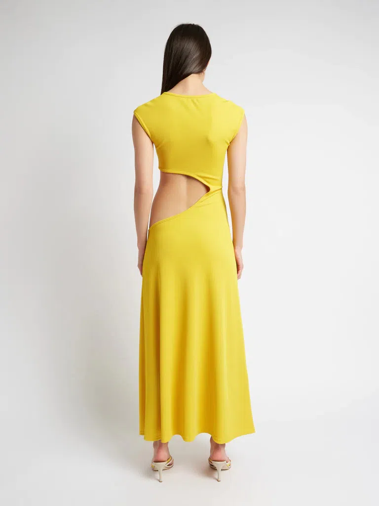 Christopher Esber The Quartz Disconnect Torso Cap Sleeve Dress Yellow Size 6  - Image 5