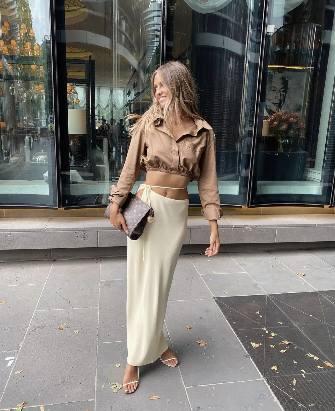 Michael Lo Sordo Cropped Oversized Camel Shirt Brown Size 4 - Image 3