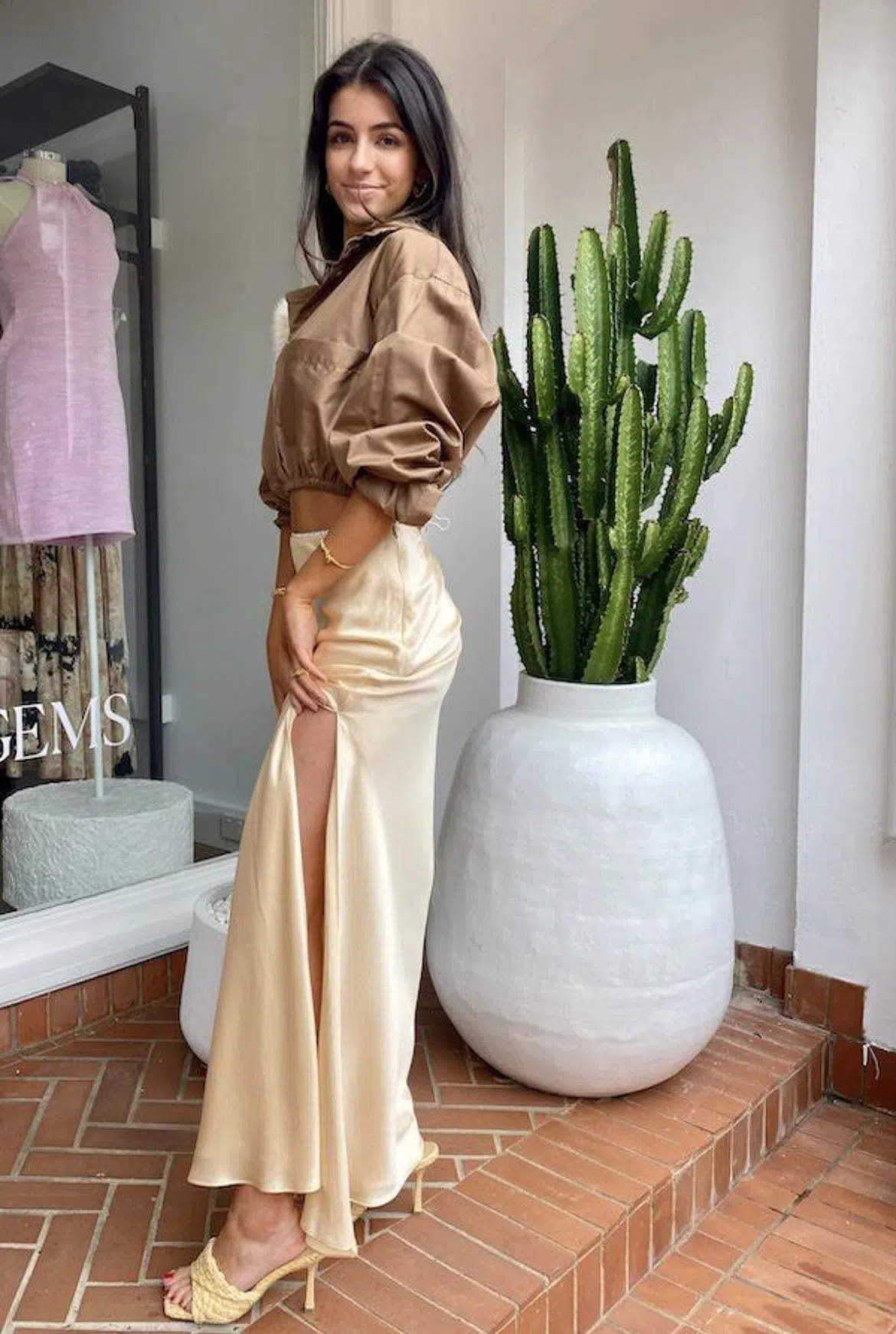 Michael Lo Sordo Cropped Oversized Camel Shirt Brown Size 4 - Image 5