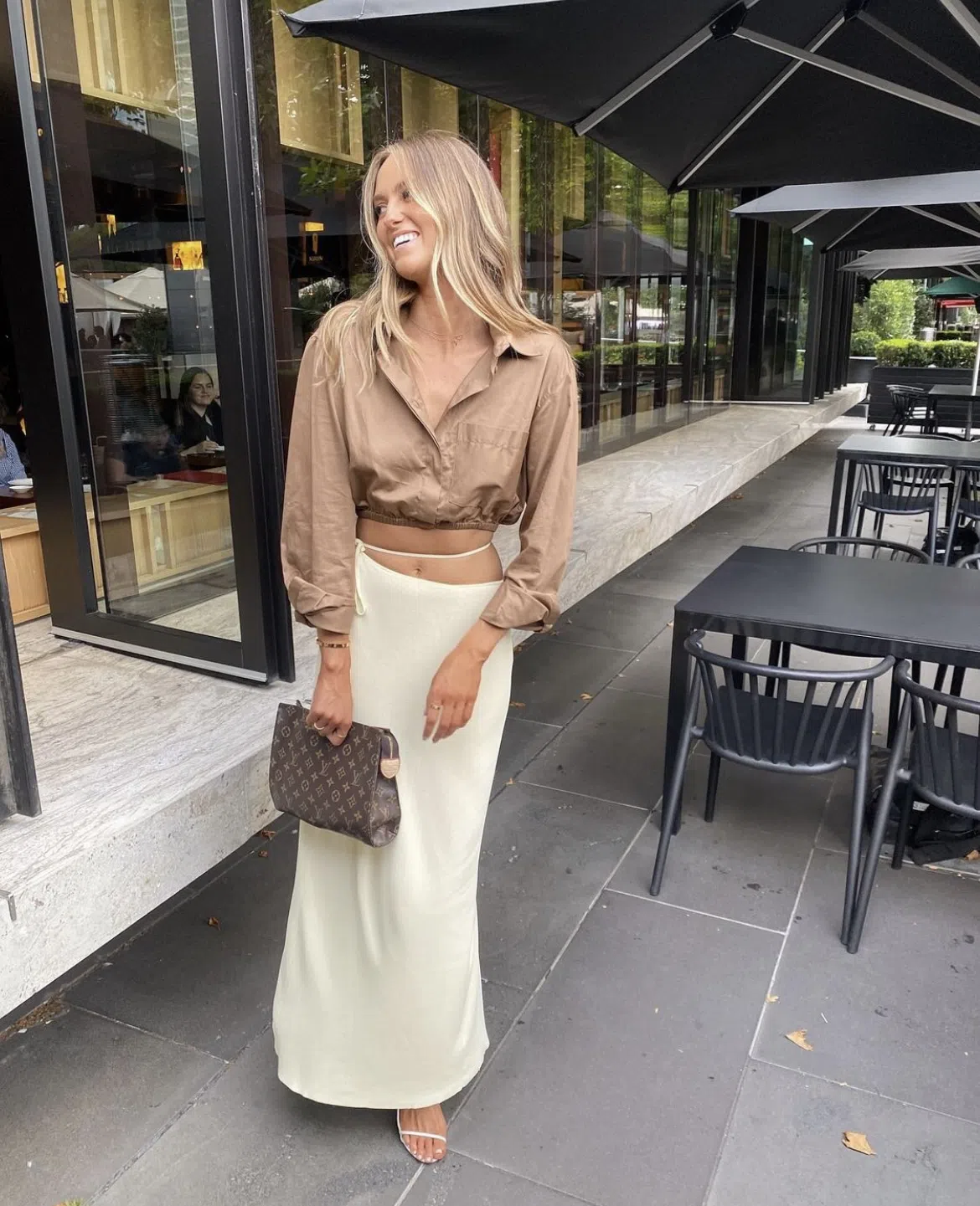 Michael Lo Sordo Cropped Oversized Camel Shirt Brown Size 4 - Image 4