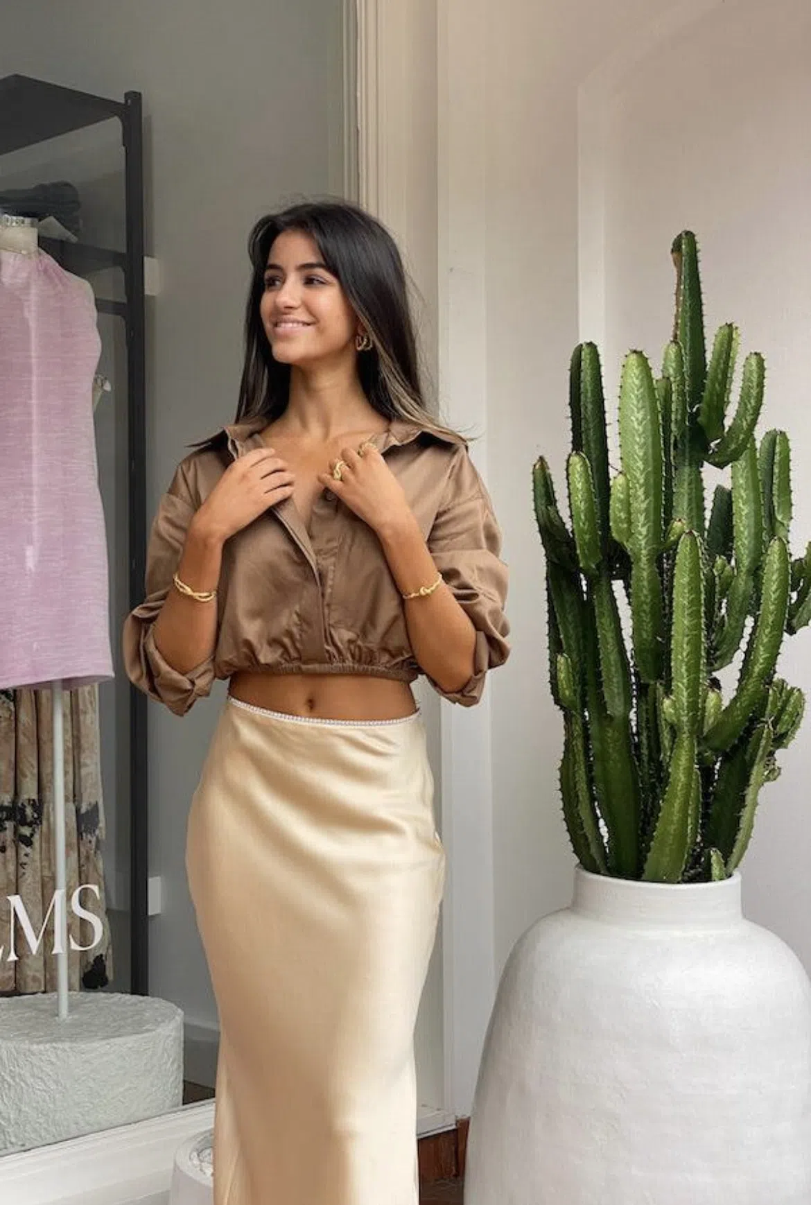 Michael Lo Sordo Cropped Oversized Camel Shirt Brown Size 4 - Image 6