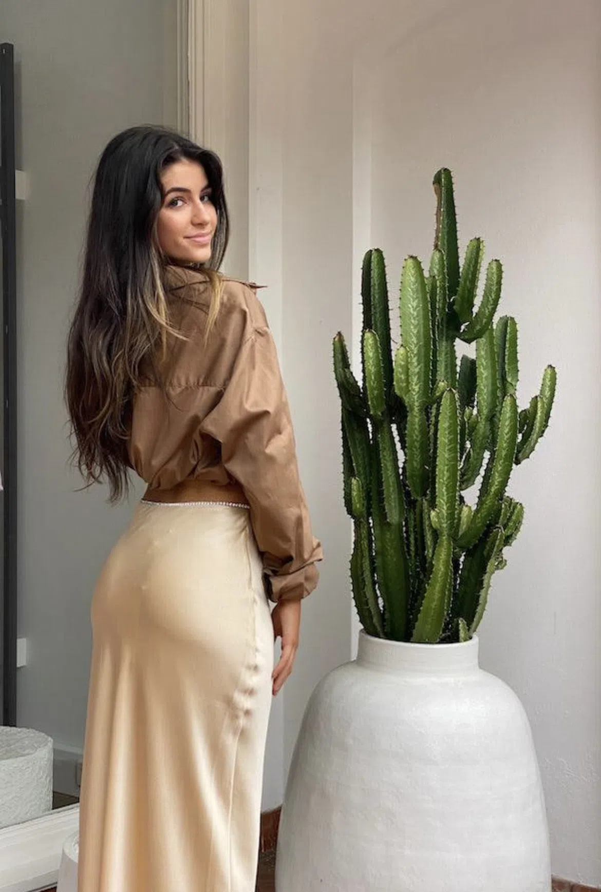 Michael Lo Sordo Cropped Oversized Camel Shirt Brown Size 4 - Image 2