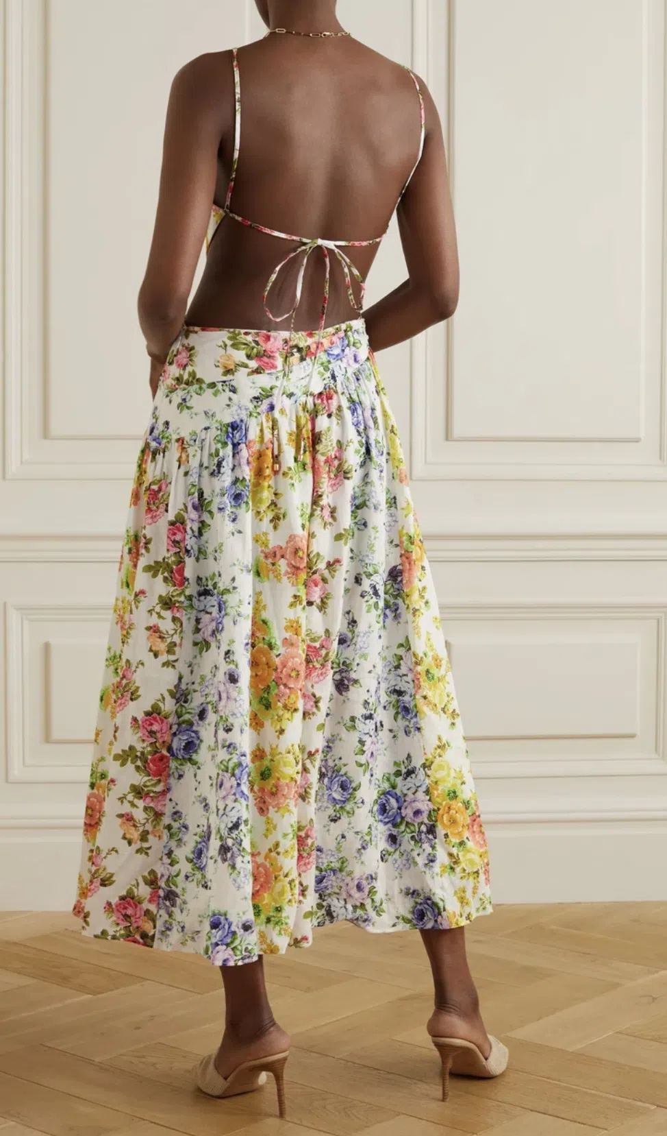 Zimmermann Asymmetric Open Back Floral Midi Dress Print Size 4 (16) - Image 2