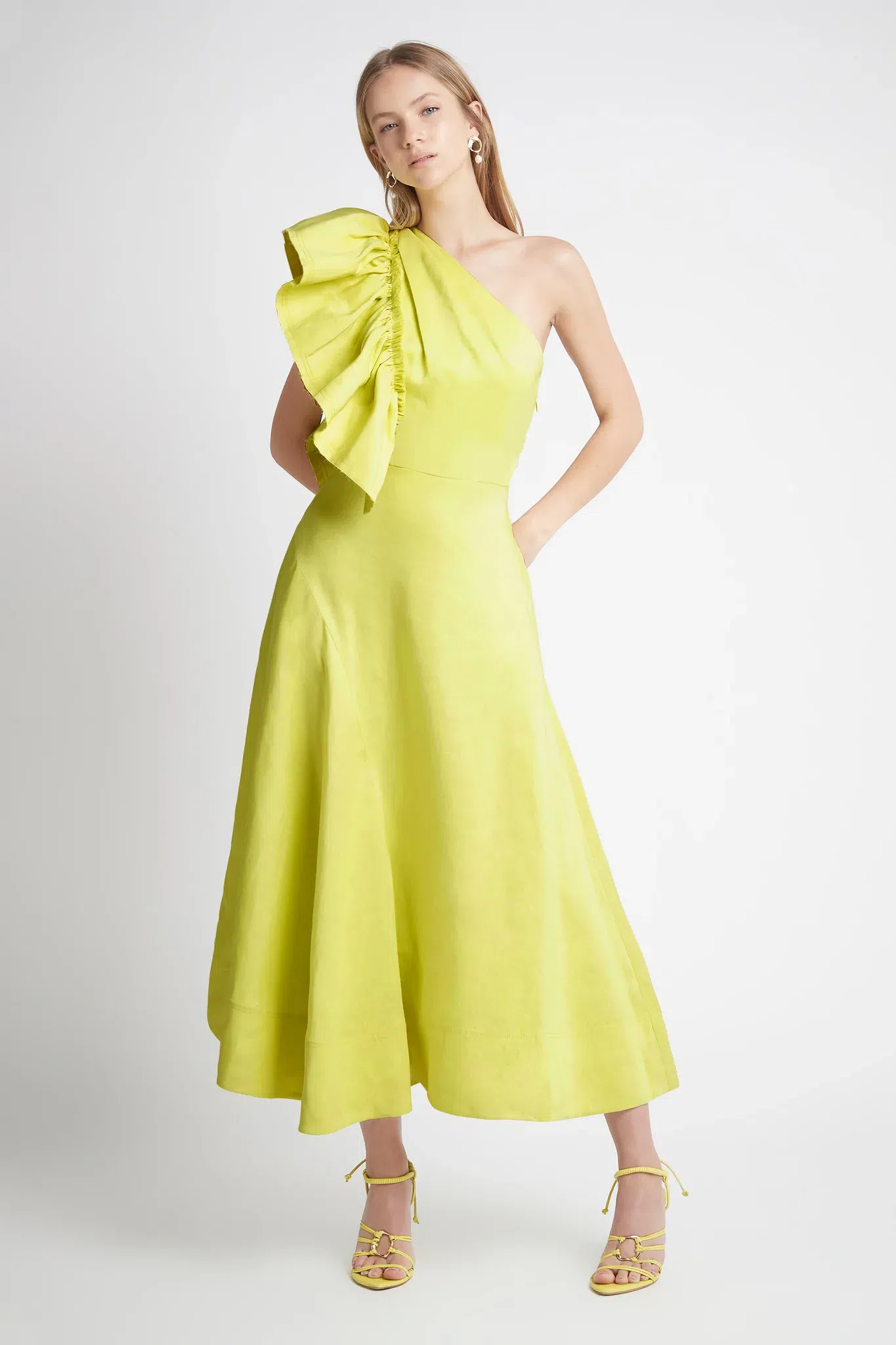 Aje Bonjour Asymmetric Midi Dress Lime Green Size 16 - Image 1