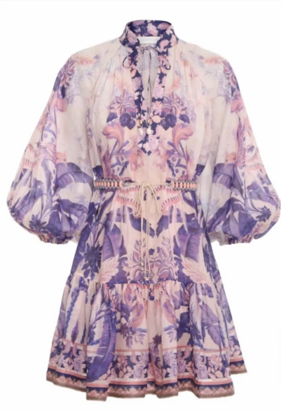Zimmermann The Lyre Billow Mini Dress in Purple Palm Size 0/Au 8 - Image 4