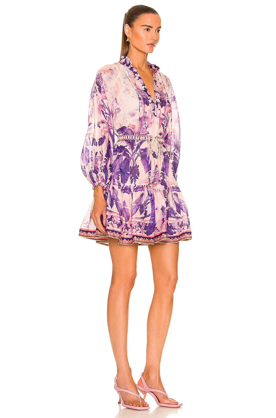Zimmermann The Lyre Billow Mini Dress in Purple Palm Size 0/Au 8 - Image 2