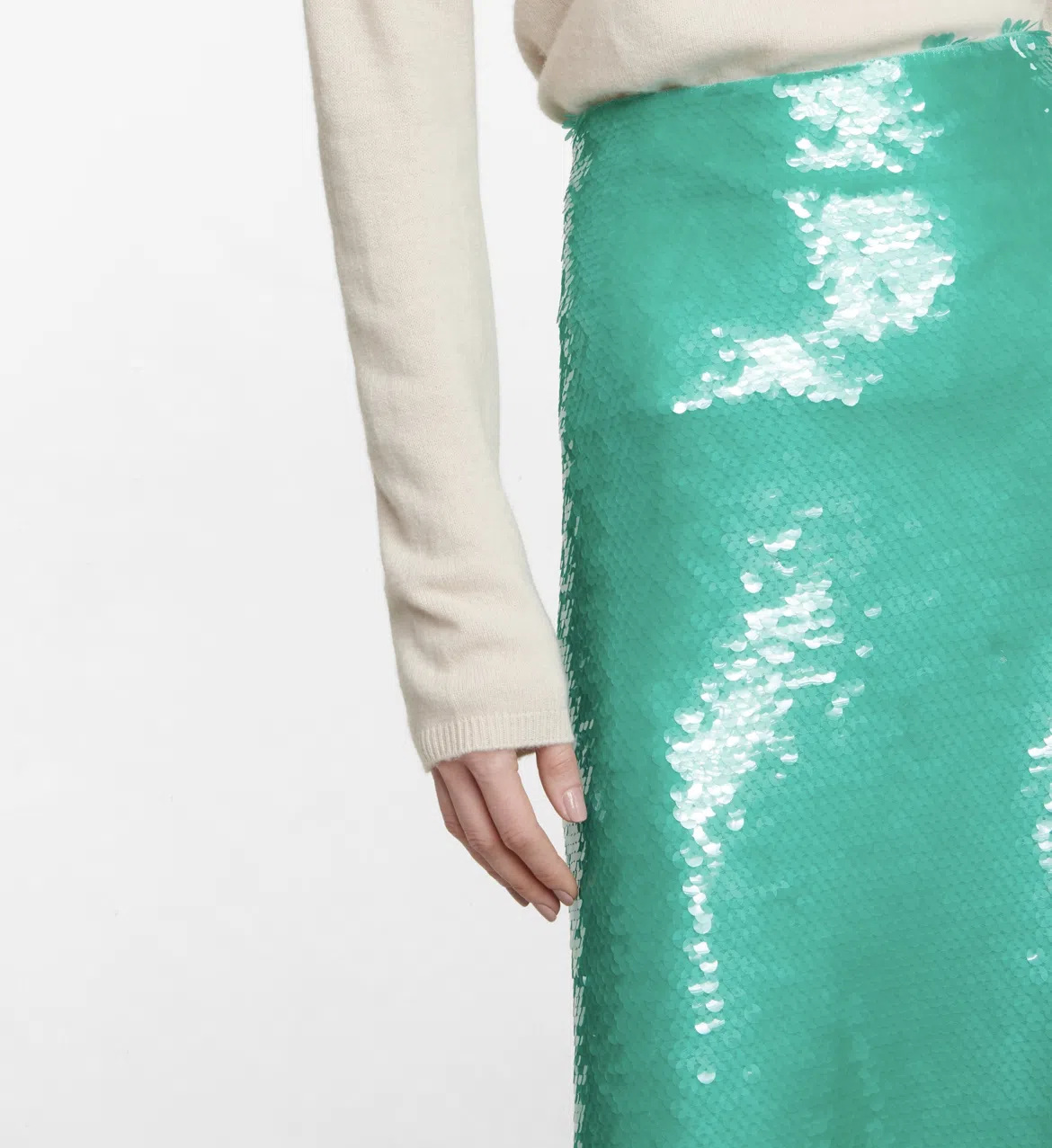 Victoria Beckham Sequinned Midi Skirt Green Size 10 - Image 4