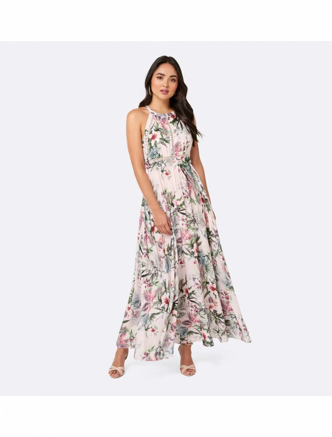 Forever Unique Elka Lace Spliced Maxi Cut Out Dress Print Size 8 - Image 1