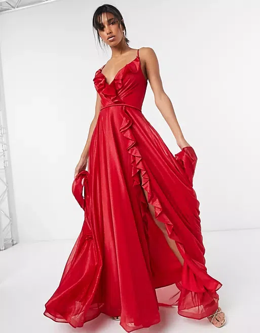 Forever Unique Ruffle Front Maxi Dress Red Size 10 - Image 1