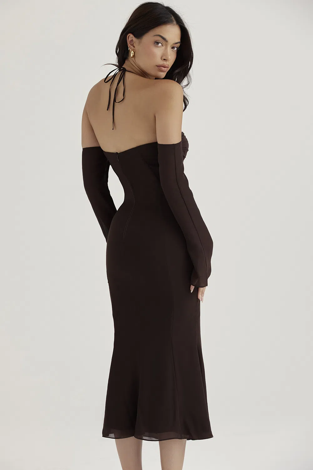 House of CB Naomi Midi Dress in Espresso Brown Size 6 - Image 3