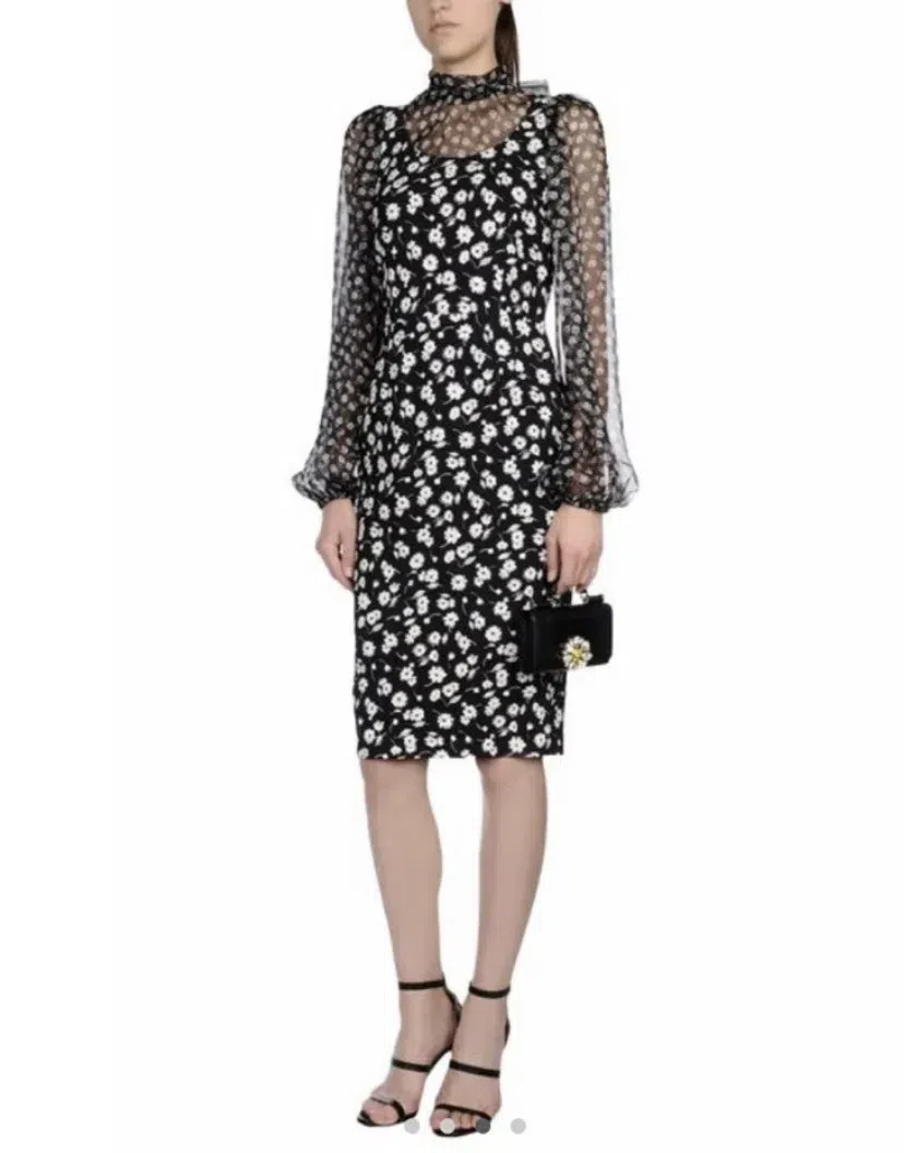 Dolce & Gabbana Floral Midi Dress Black/White Size 38/ Au 6 - Image 1
