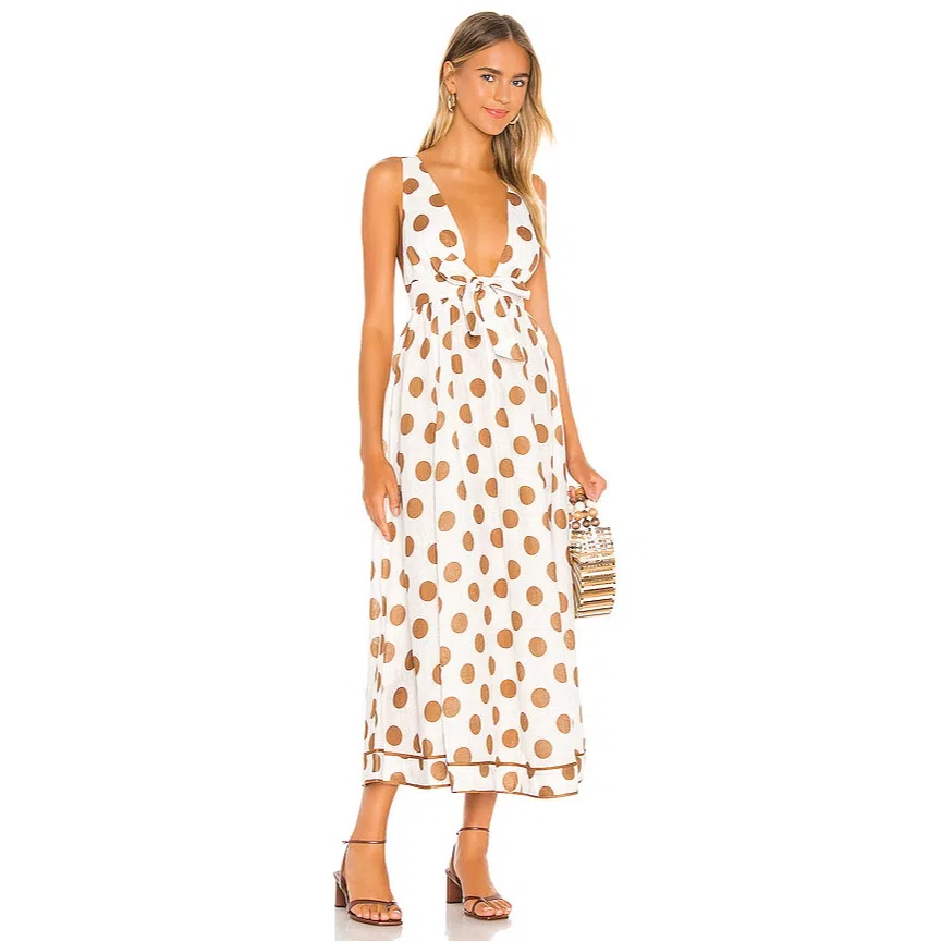 Zimmermann Linen Empire Tie Front Dress Polka Dot Size 8 - Image 3