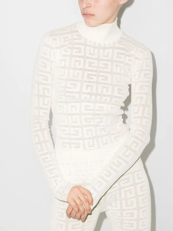 Givenchy  Long Sleeve Jacquard Knit Top White Size 10 - Image 1