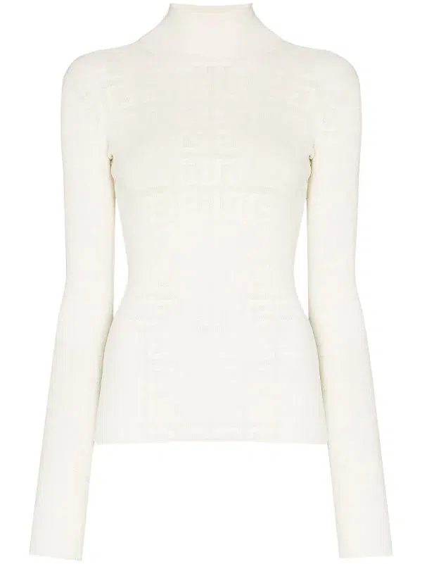 Givenchy  Long Sleeve Jacquard Knit Top White Size 10 - Image 2