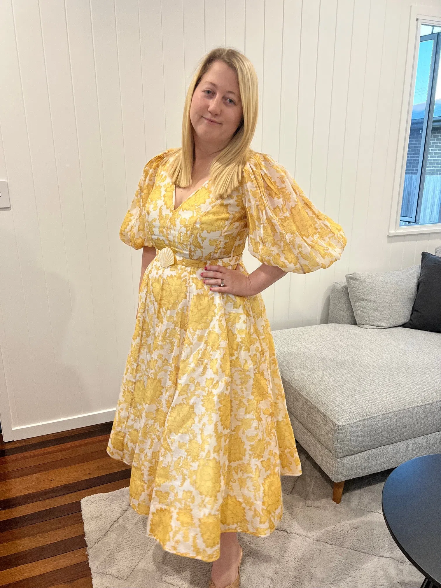 Zimmermann Postcard Puff Sleeve Midi Dress Yellow Tonal Floral Size 4 / Au 16 - Image 1