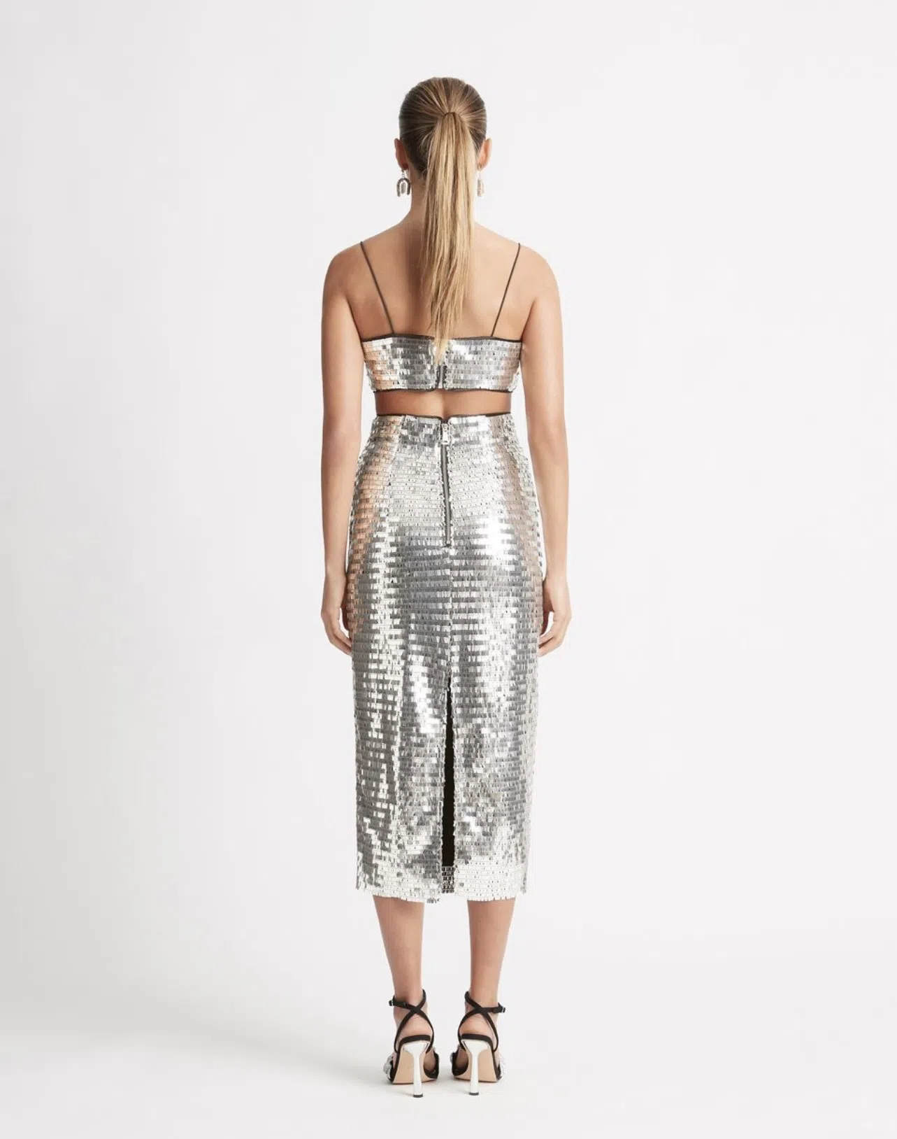 Sheike Walk of Fame Skirt & Top Set in Silver Sequin Size 8 - Image 2