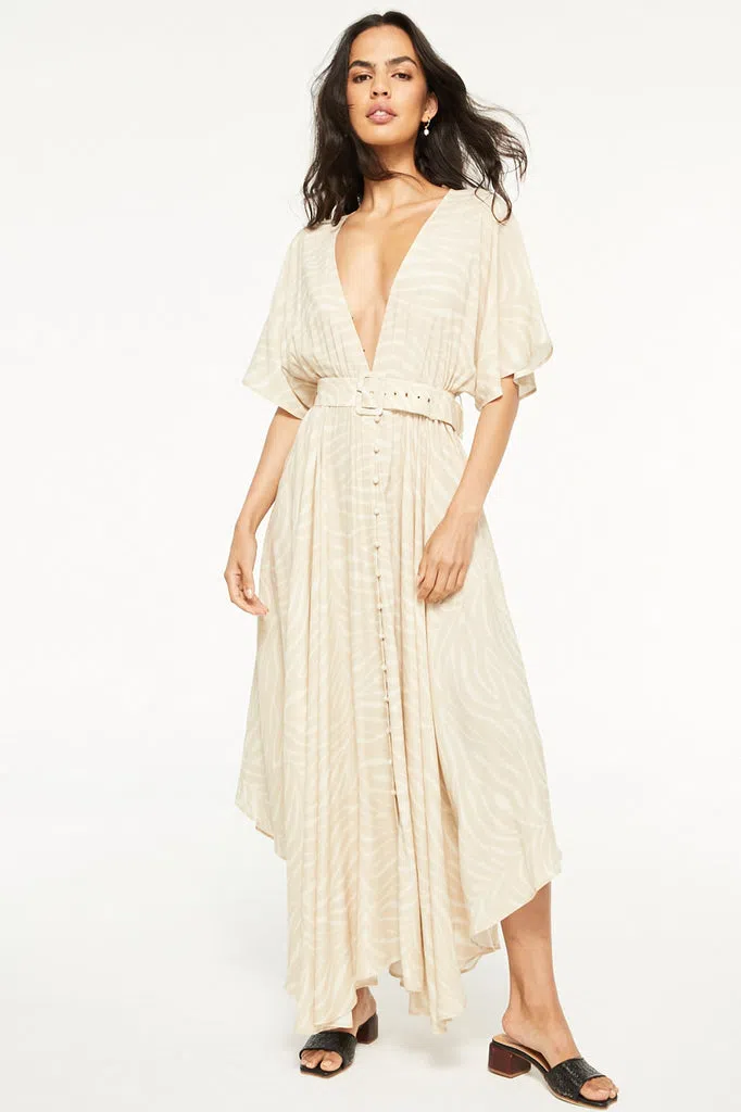 TigerLily Zahara Iman Maxi Dress  Beige Tiger Print Size 10 - Image 1