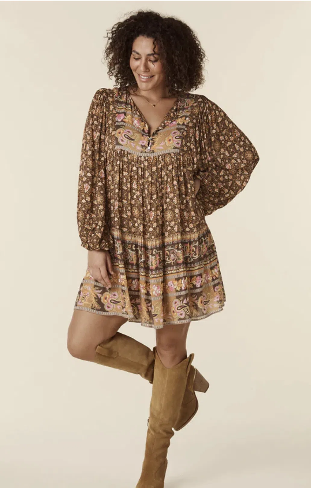 Spell Madame Peacock Boho Mini Dress Coffee Size 8  - Image 1