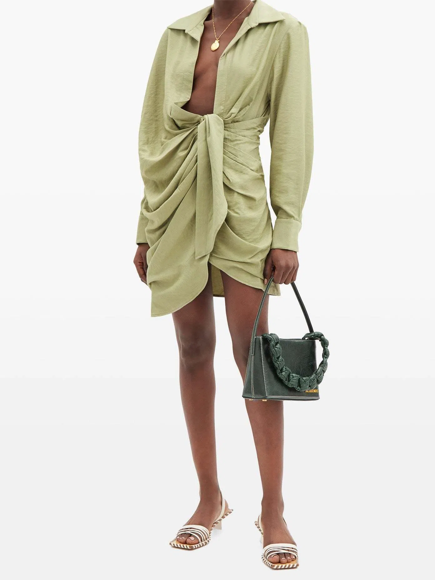 Jacquemus La Robe Bahia Draped Shirt Dress Green Size 12 - Image 1