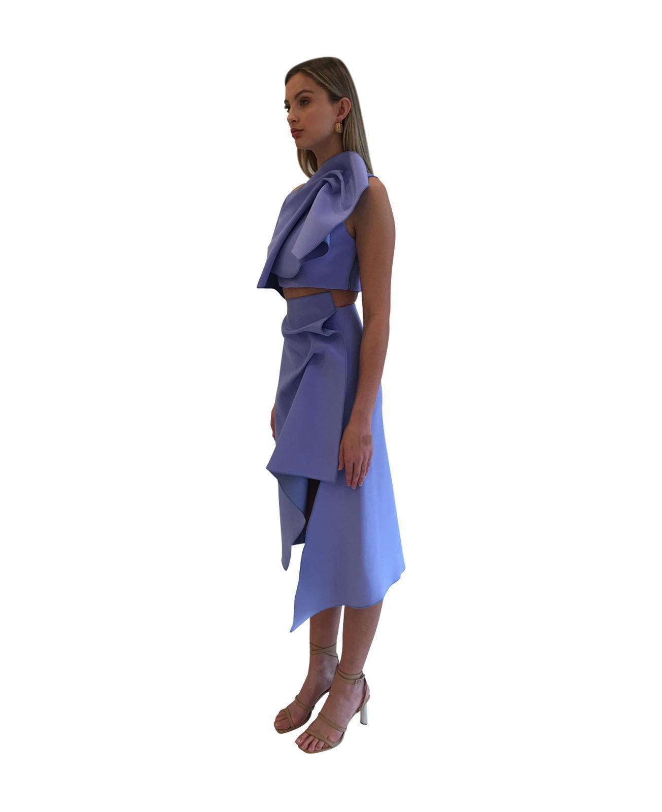 Acler Fincher Top and Midi Skirt Set Empire Blue Size 8 - Image 2