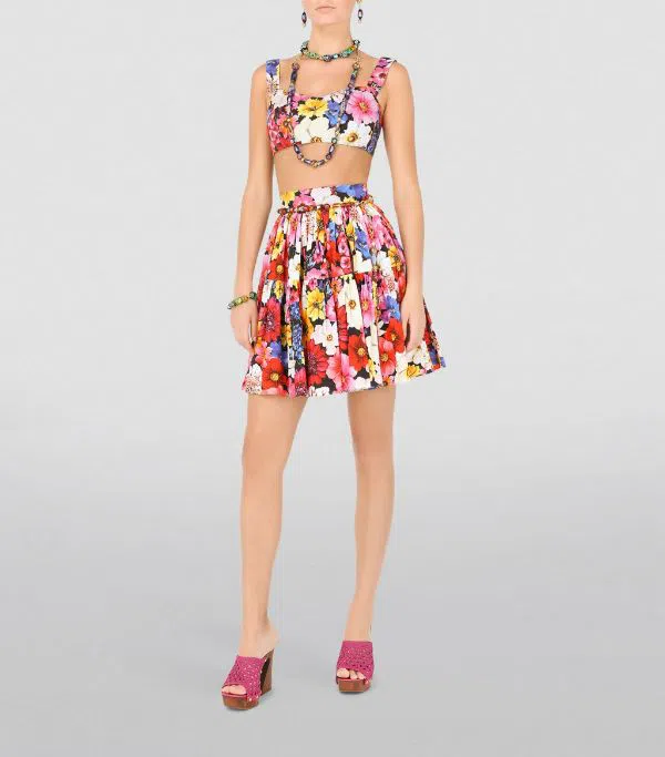 Dolce & Gabbana  Cropped Top and Garden Print Mini Skirt Set Floral Size 36/ 8 - Image 1