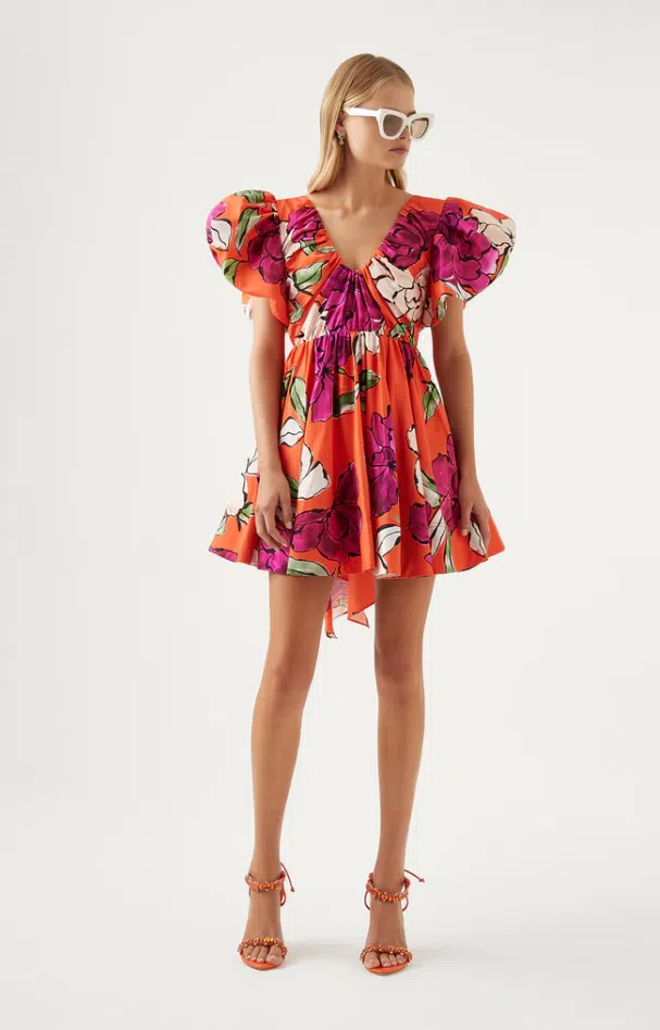 Aje Gretta Bow Back Mini Dress in Vivid Camellia Print Size 12 - Image 1