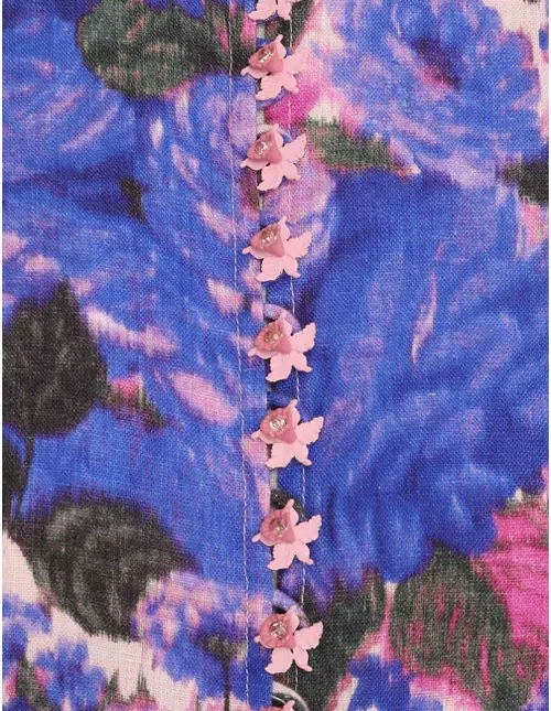 Zimmermann High Tide Buttoned Midi Dress Purple Ikat Floral Size 4 / Au 16 - Image 4