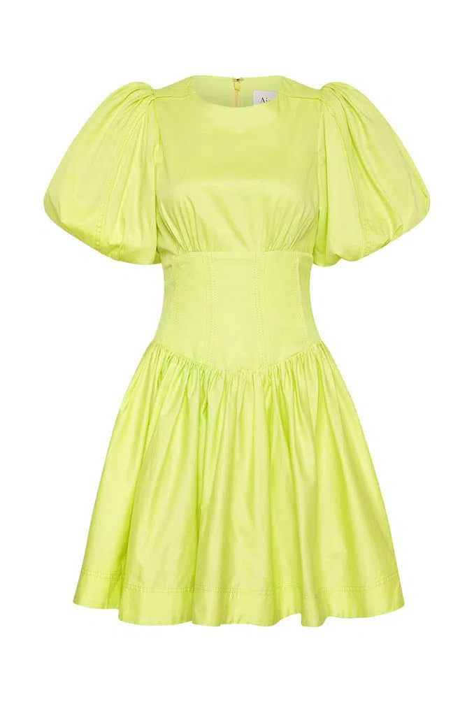 Aje Gianna Puff Sleeve Mini Dress Lime Size 14 - Image 4
