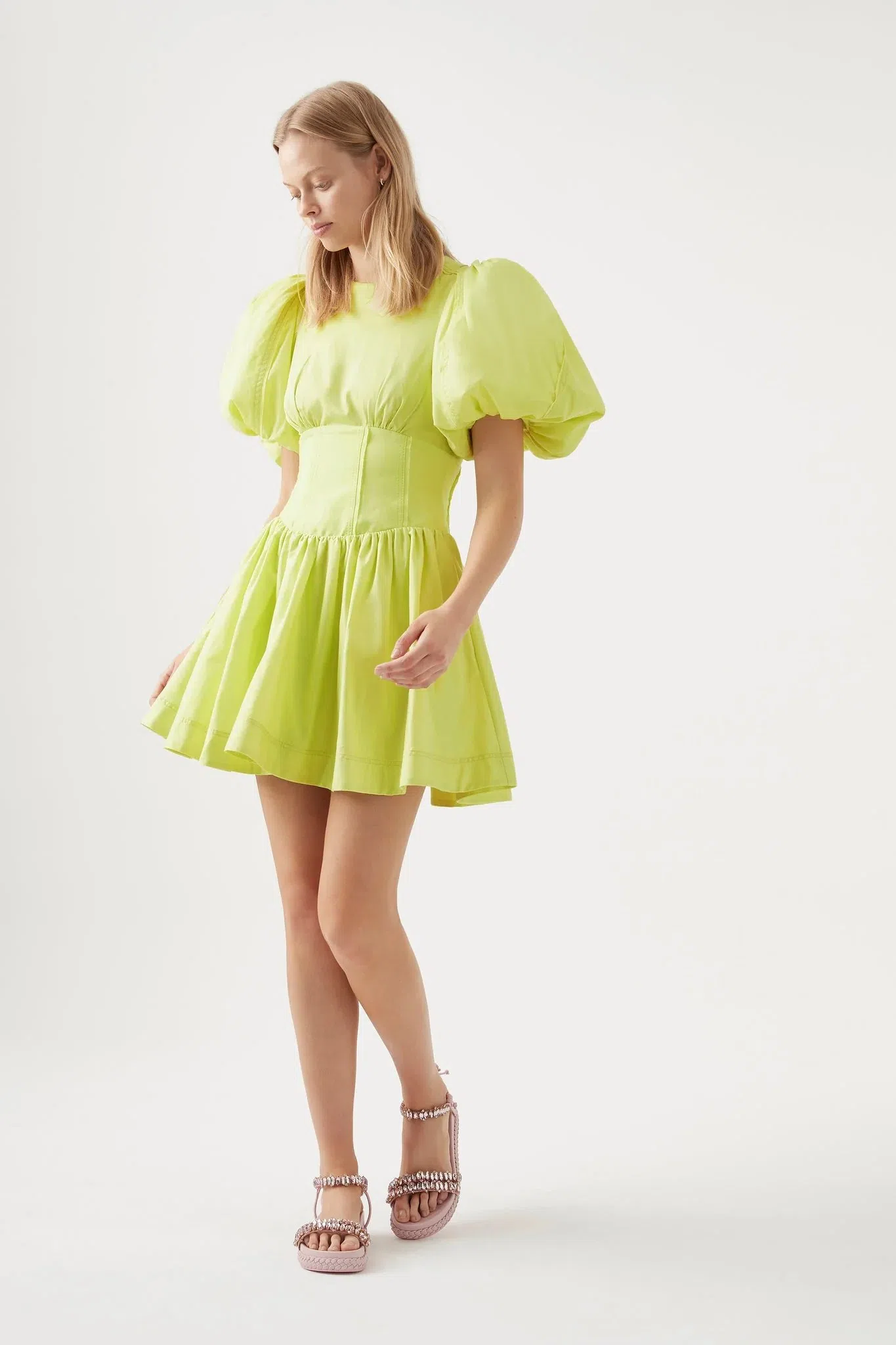 Aje Gianna Puff Sleeve Mini Dress Lime Size 14 - Image 2