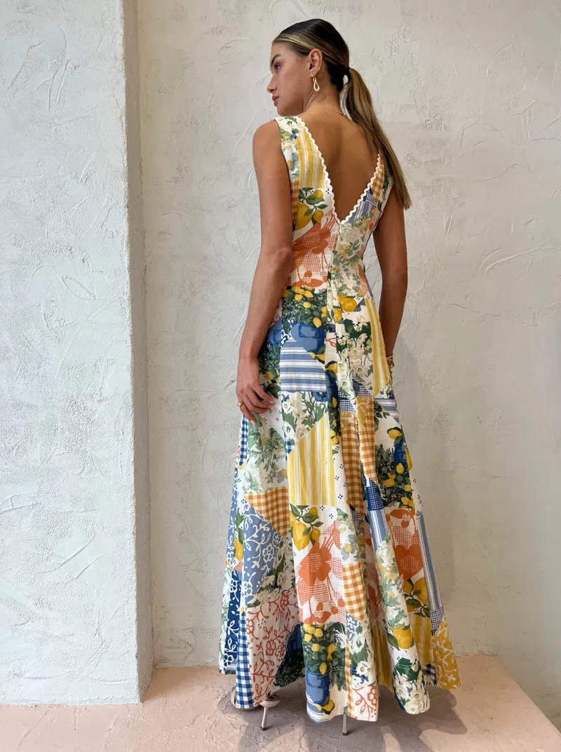 By Nicola Wavy Maxi Dress in Lemon Patchwork Print Size 10 - Image 6