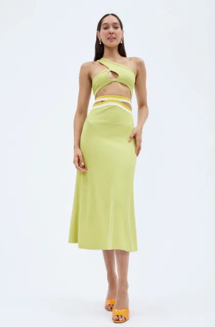 Christopher Esber Looped One Shoulder Rib Crop and Multi Bind Curve Skirt Set in Lime Size 10 - Image 7