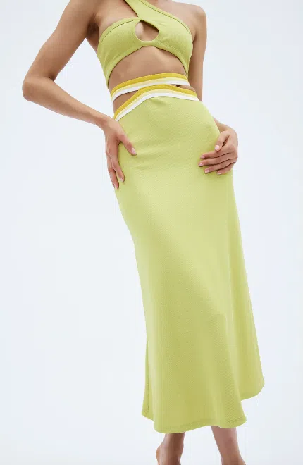 Christopher Esber Looped One Shoulder Rib Crop and Multi Bind Curve Skirt Set in Lime Size 10 - Image 5