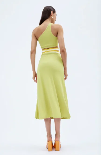 Christopher Esber Looped One Shoulder Rib Crop and Multi Bind Curve Skirt Set in Lime Size 10 - Image 6