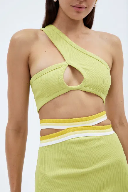 Christopher Esber Looped One Shoulder Rib Crop and Multi Bind Curve Skirt Set in Lime Size 10 - Image 4