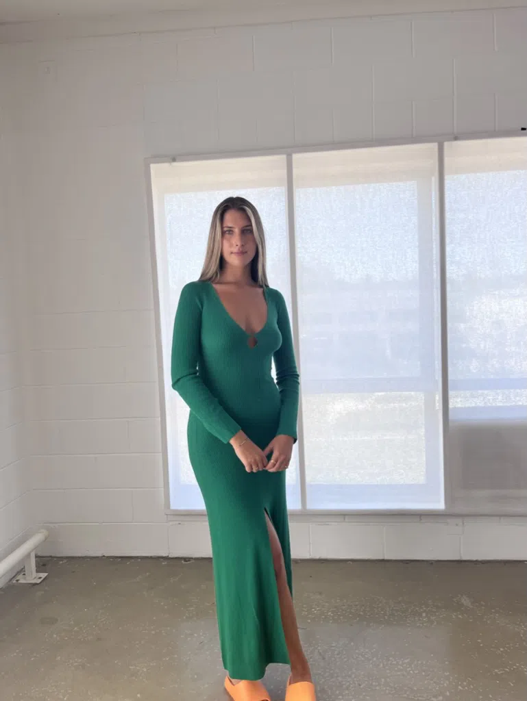 Bec & Bridge Freya Knit V Maxi Dress Green Size XS/Au 6 - Image 3