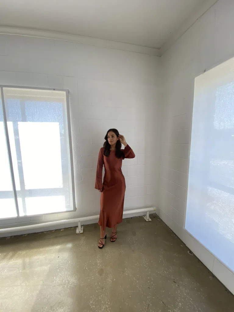 Third Form Tie Back Maxi Bias Dress in Sienna Brown Size 6 - Image 7