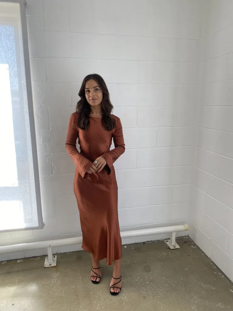 Third Form Tie Back Maxi Bias Dress in Sienna Brown Size 6 - Image 5